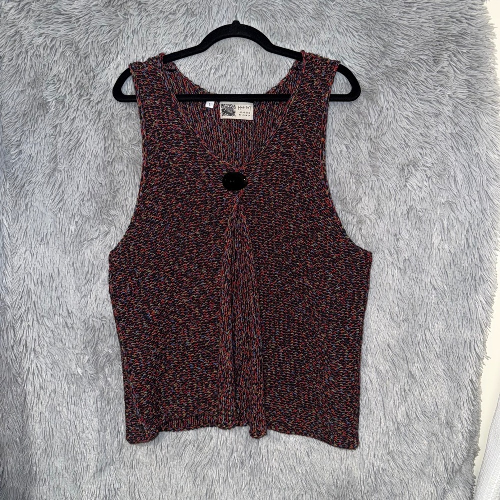 Habitat Textured Knit V-Neck Button Accent Sleeveless Vest Top Women's‎ L